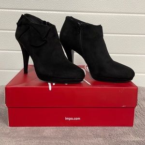 Black Suede Booties With Bow Detail